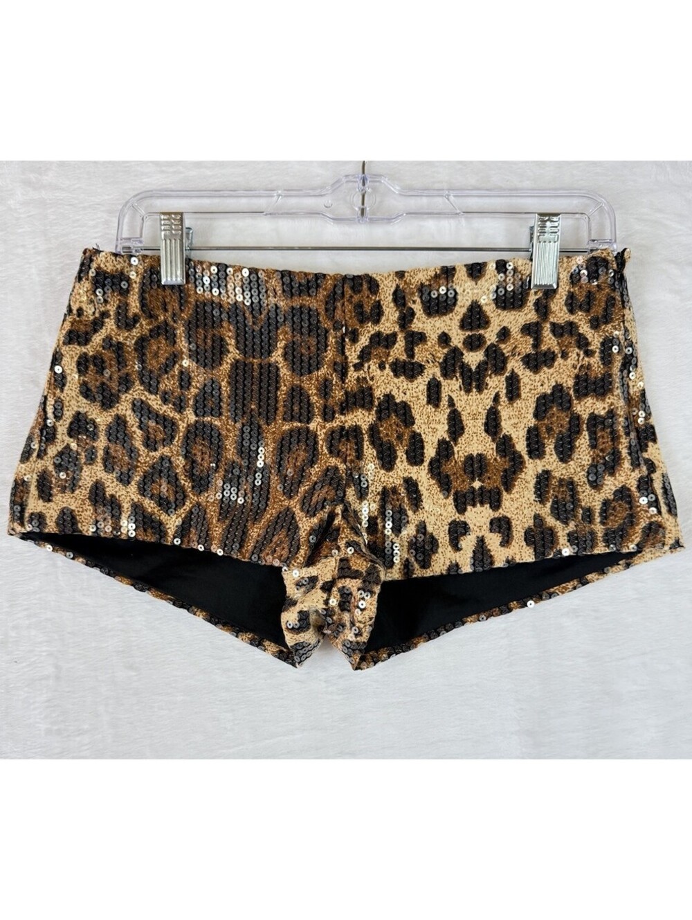 Edikted Micro Shorts Leopard Print Sequined Medium Womens
